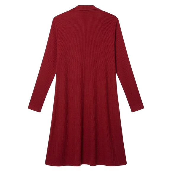 Iman Cardigan- Deep Red Open Front Ribbed Knit w Pockets- Size Large EUC - Picture 4 of 9